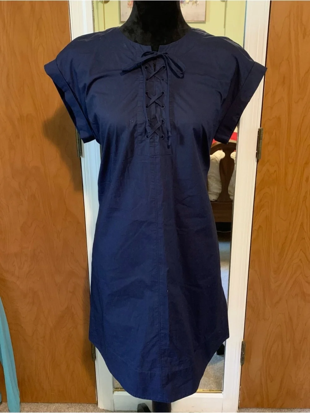 J.Crew Navy Lace-Up Shift Dress Small | Preppy Classic Work Casual Chic